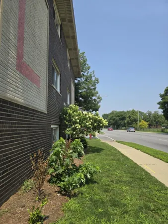 a view of a door with a street