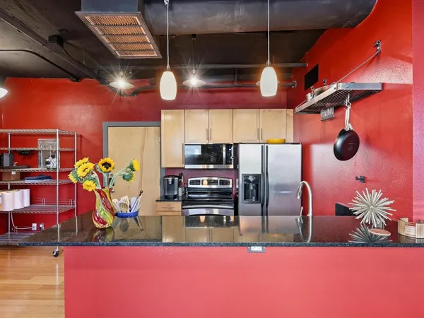 a kitchen with lots of counter top space