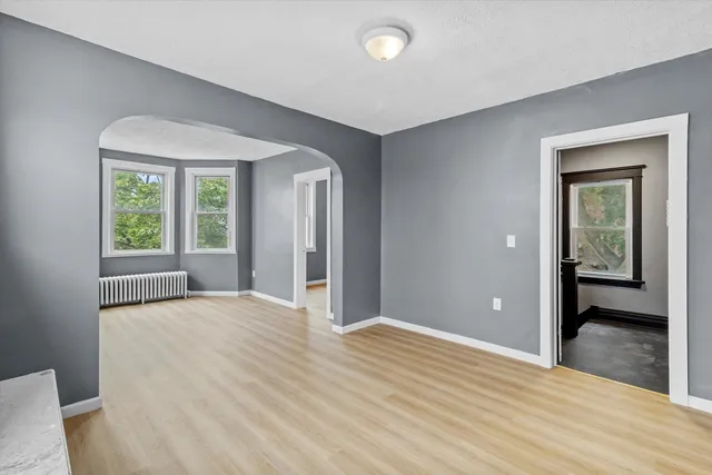 wooden floor and windows in a room