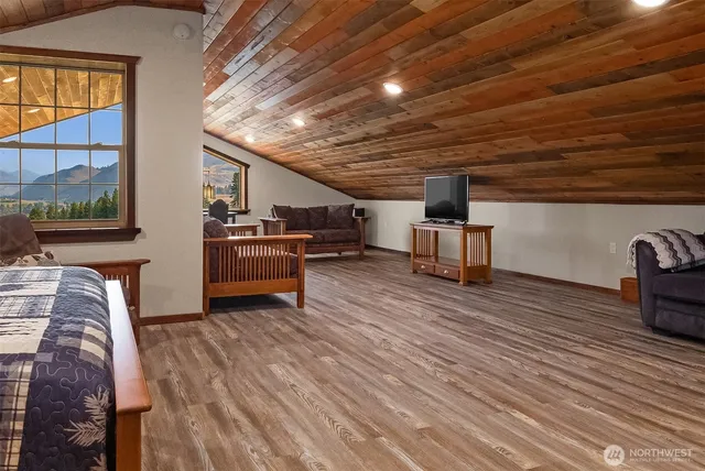 a view of a lake with a mountain