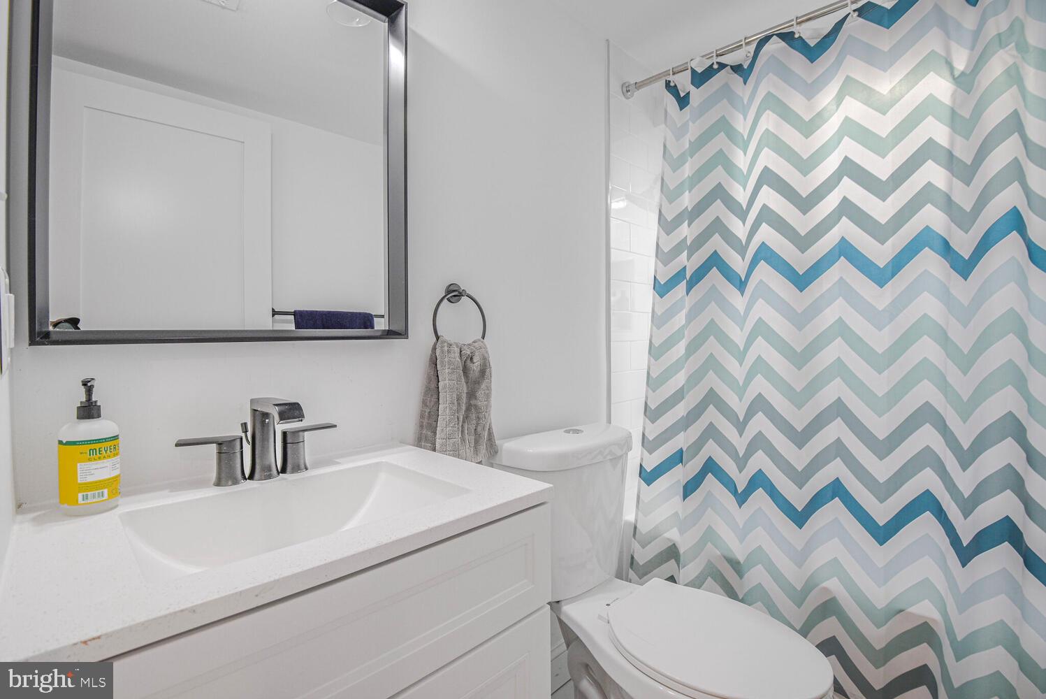 110 Seaton Place Northwest Washington, DC 20001 - Photo 22 of 47 a bathroom with a sink a toilet and a mirror