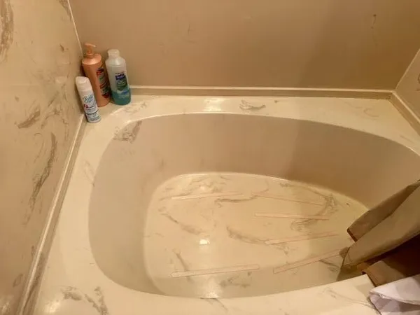 a bathroom with a bathtub