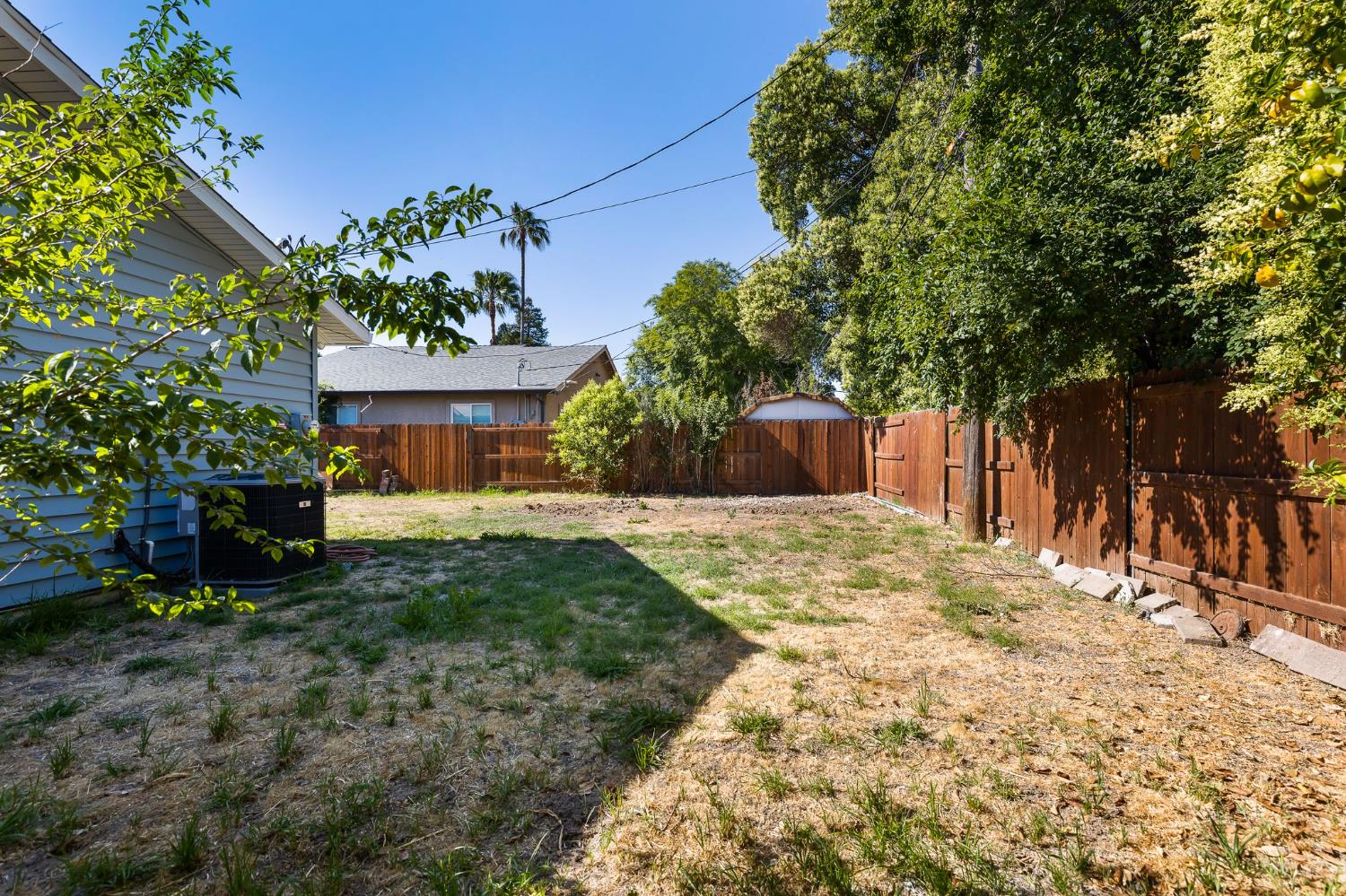 3270 Nareb Street Sacramento, CA 95838 - Photo 27 of 28 a view of a backyard with potted plants and large trees