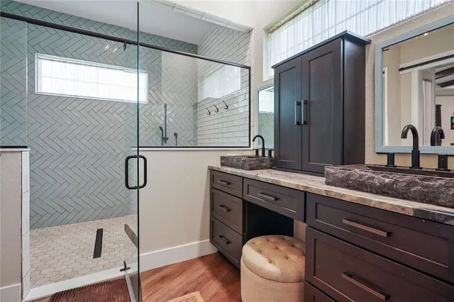 a bathroom with a shower