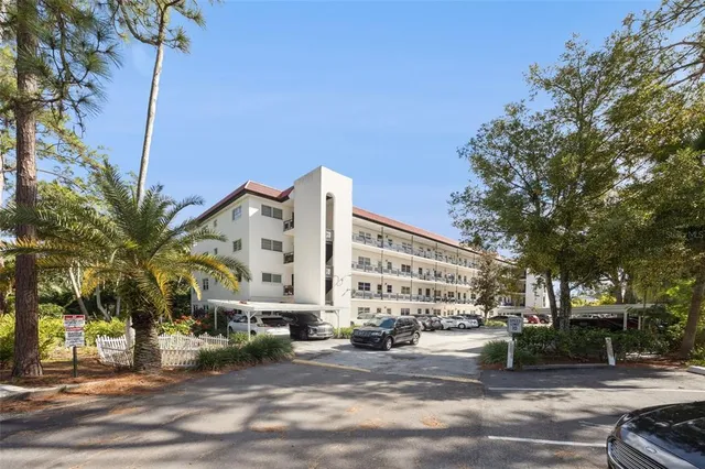 a view of a building with a street
