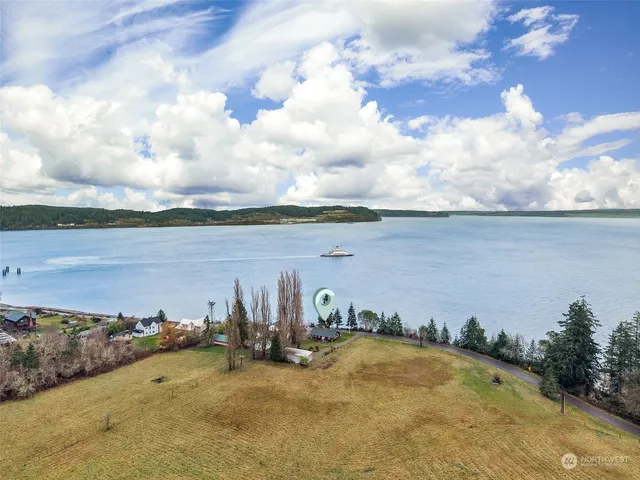 a garden with trees in front of it