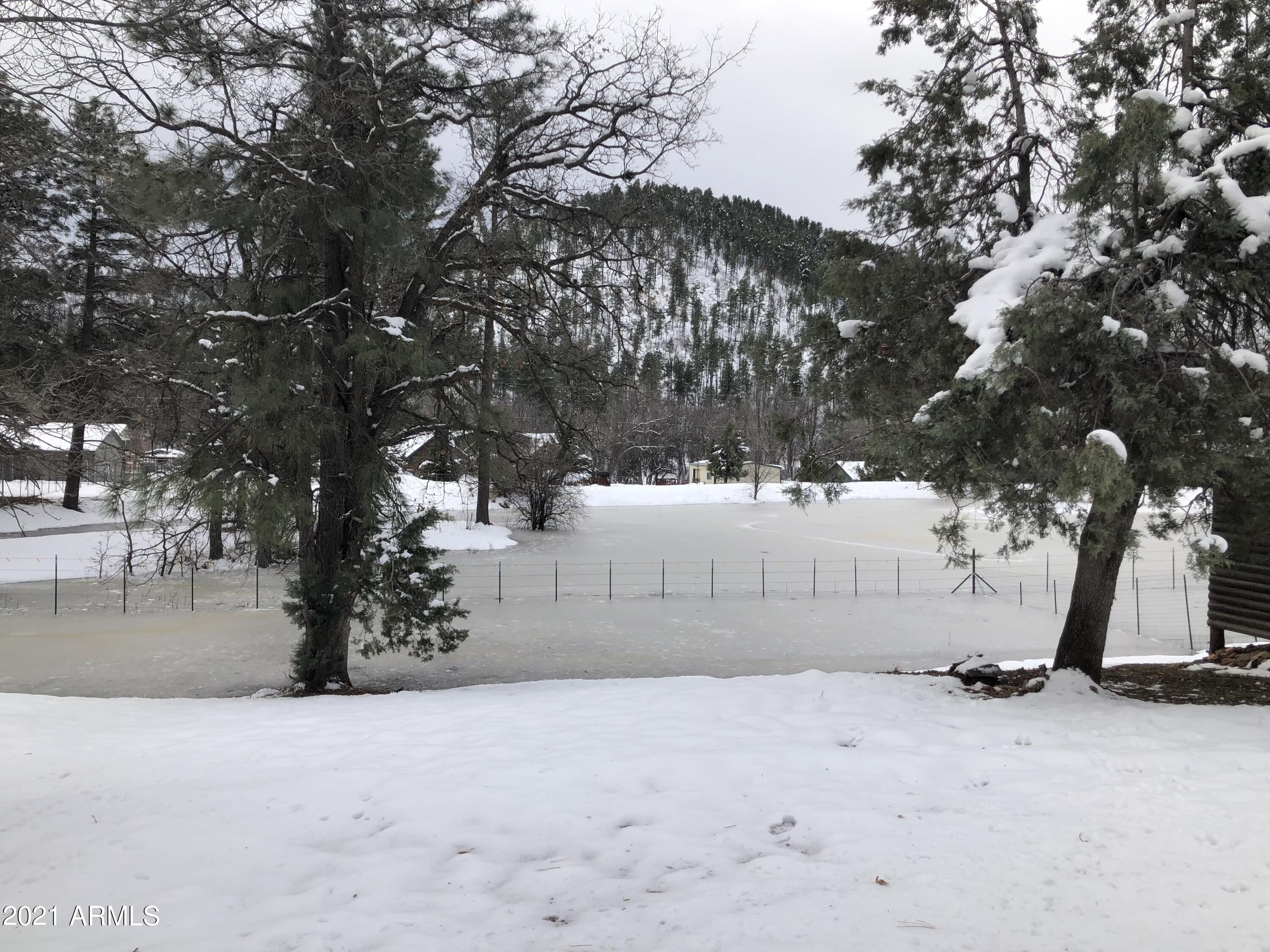 9225 Fossil Creek Road Strawberry, AZ 85544 - Photo 33 of 36 snowy backyard w full pond & Mtn view
