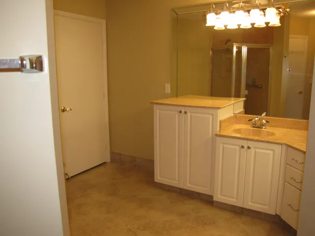 a bathroom with a sink and mirror