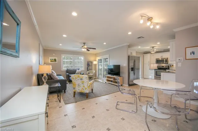 a large room with cabinets