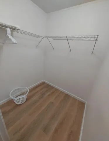 a view of a room with racks on the wall