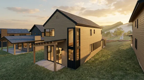 a view of a house with backyard and porch