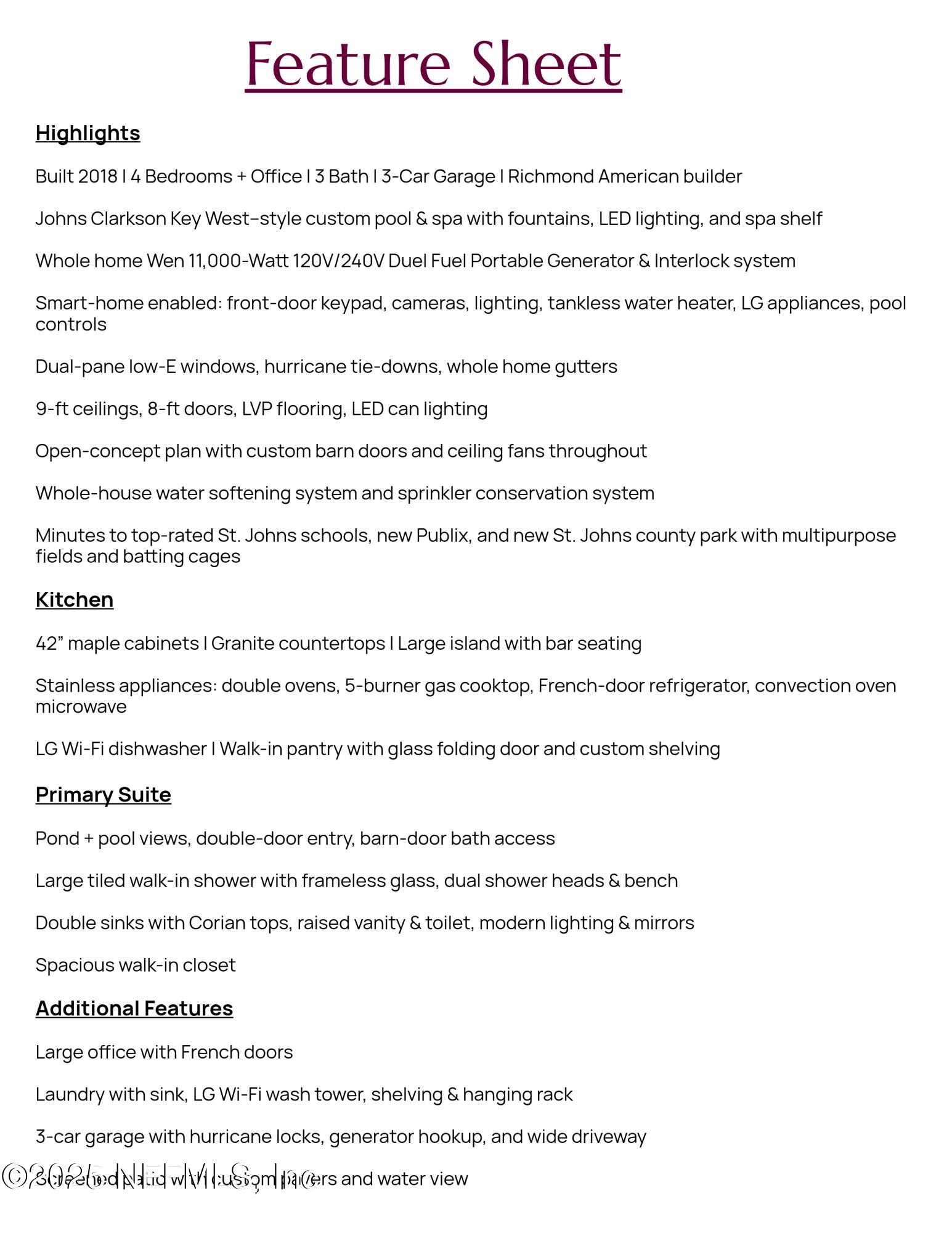 518 Rittburn Lane St. Johns, FL 32259 - Photo 7 of 59 Feature Sheet