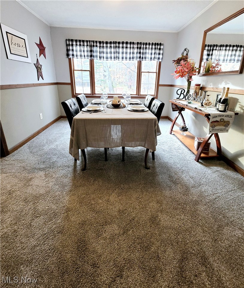 1550 North County Line Road Geneva, OH 44041 - Photo 15 of 47 Formal Dining area featuring ornamental molding and new carpet