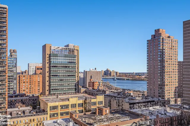 a city view with tall buildings