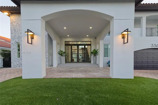 a view of a building with a patio