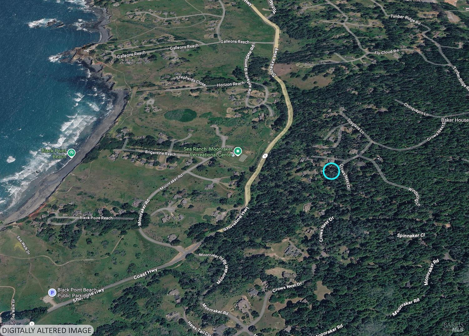 76 Compass Close The Sea Ranch, CA 95497 - Photo 29 of 29 Approximate location of the property in reference to Highway 1, the Moonraker Recreation Center, and Black Point Beach.