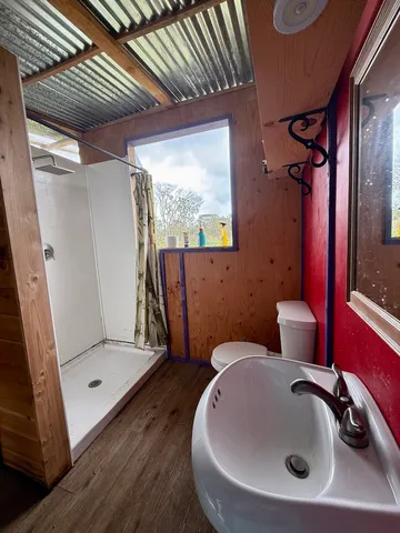 a bathroom with a sink a mirror and a toilet