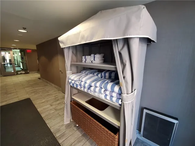 a kitchen with furniture and a stove