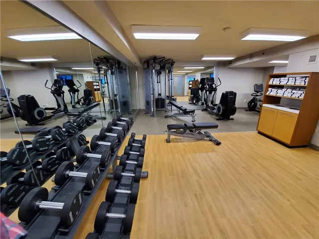 a view of a room with gym equipment