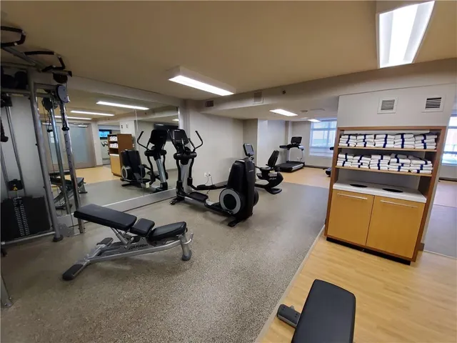 a view of a room with gym equipment