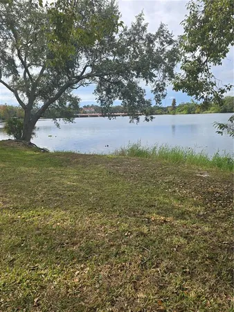 a view of an ocean and a yard