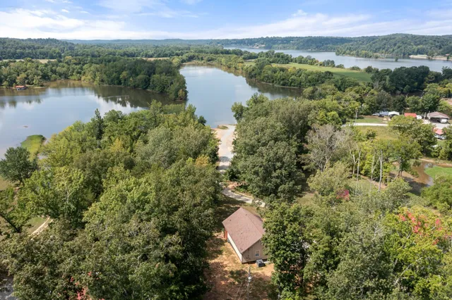 a view of a lake with a city