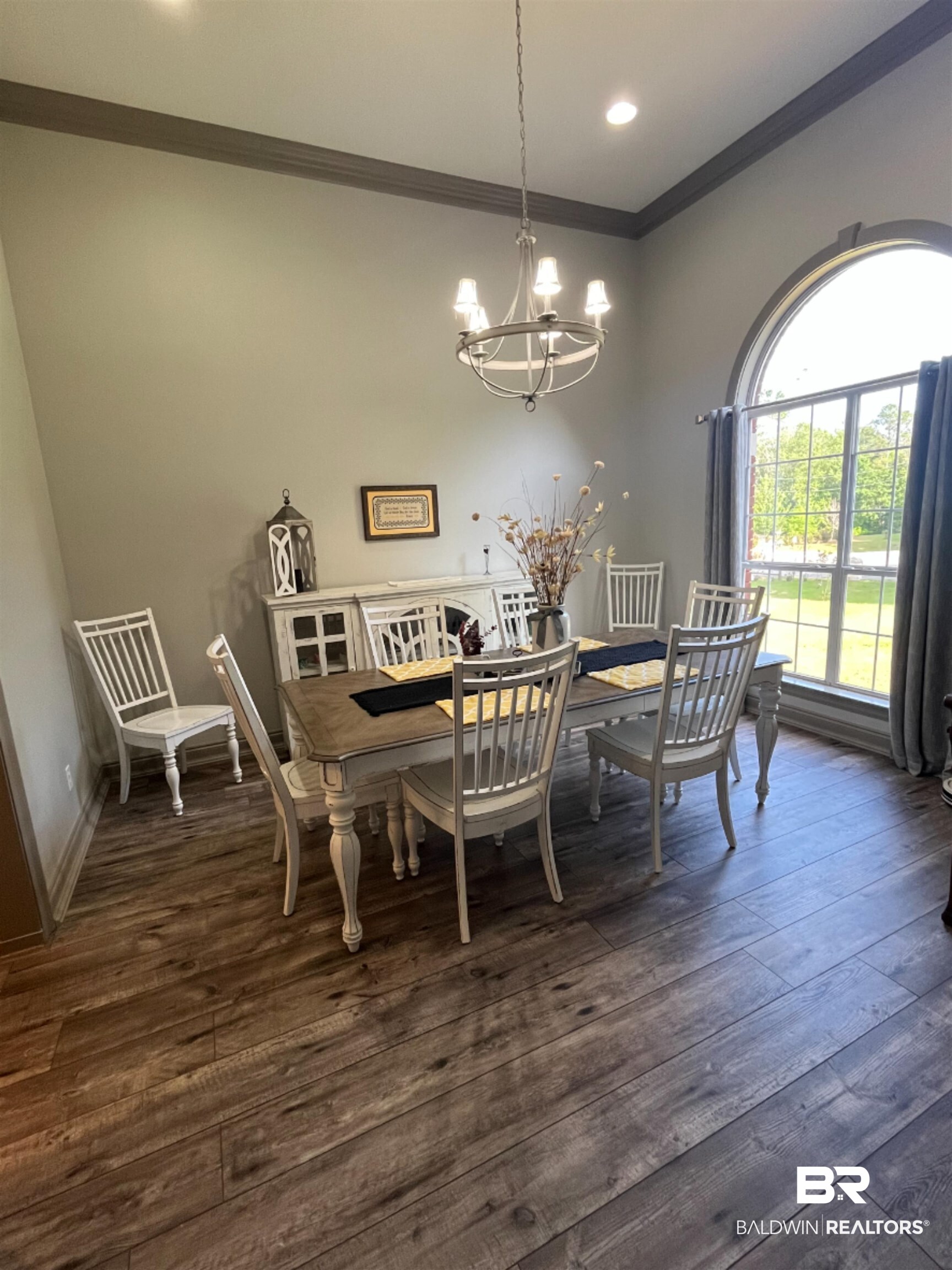 14316 Timber Ridge Drive Loxley, AL 36551 - Photo 8 of 23 Dining space with ornamental molding, dark wood finished floors, a chandelier, and recessed lighting