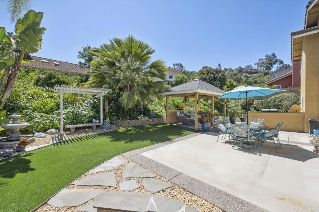430 Silver Shadow Drive San Marcos, CA 92078 - Photo 32 of 36 a view of a patio with a table and chairs under an umbrella