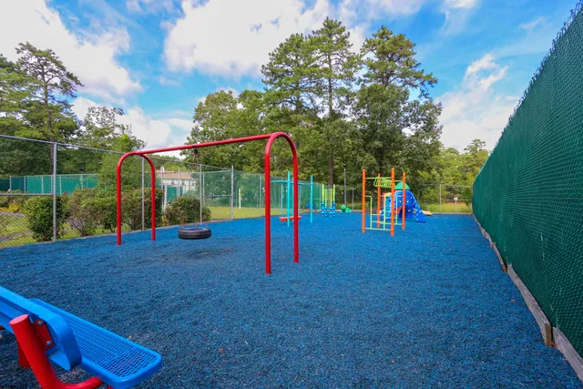 a view of a park with slide