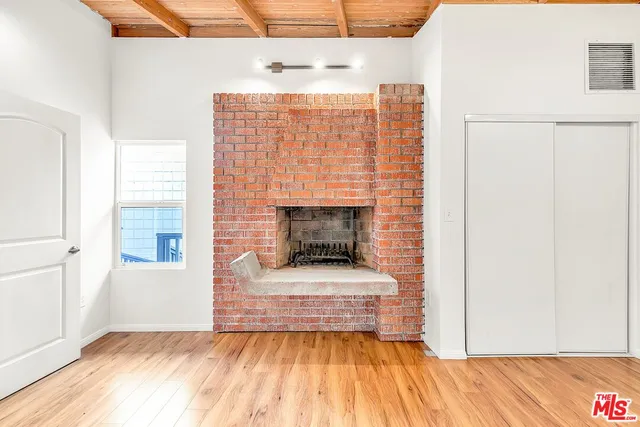 a view of a fireplace in a room