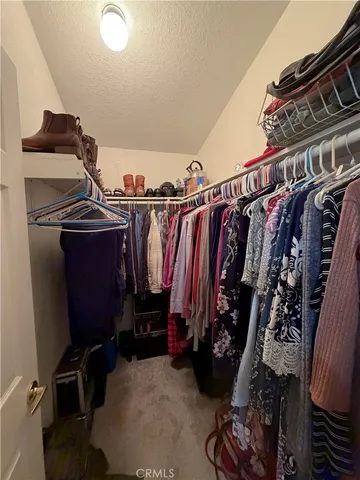 a view of walk in closet with clothes