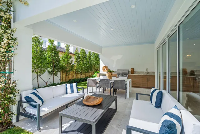 a outdoor living space with furniture and garden view