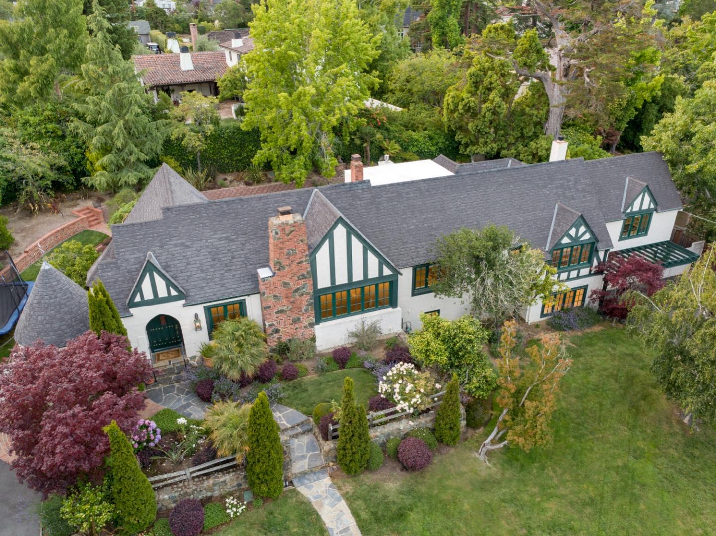 540 Chelmsford Road Hillsborough, CA 94010 - Photo 2 of 49 an aerial view of house with yard and outdoor seating