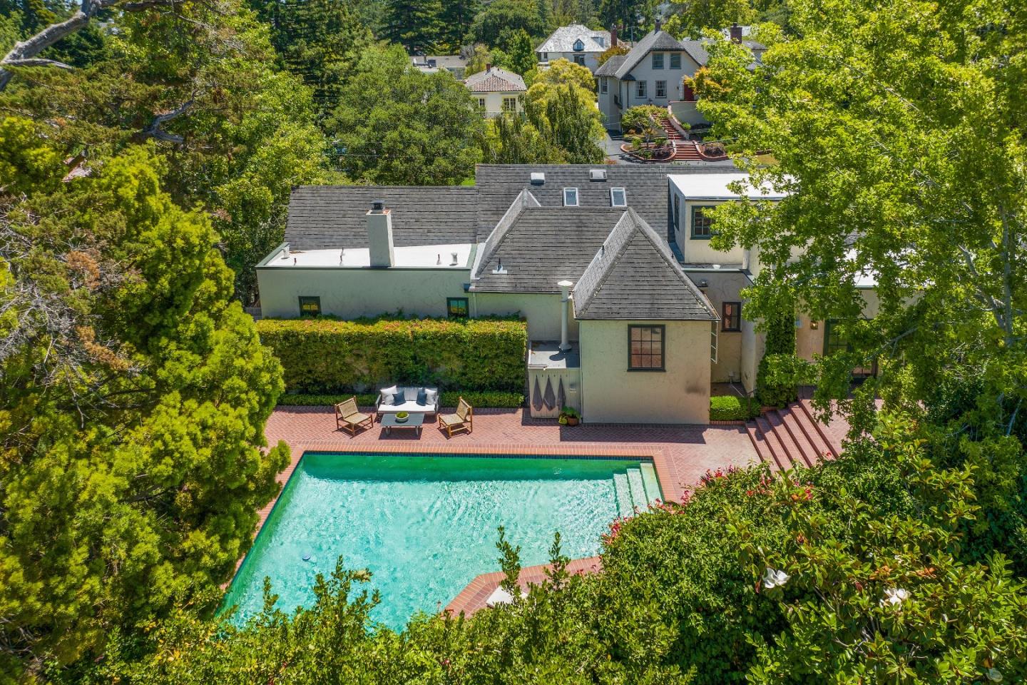 540 Chelmsford Road Hillsborough, CA 94010 - Photo 47 of 49 an aerial view of a house with a yard basket ball court and outdoor seating