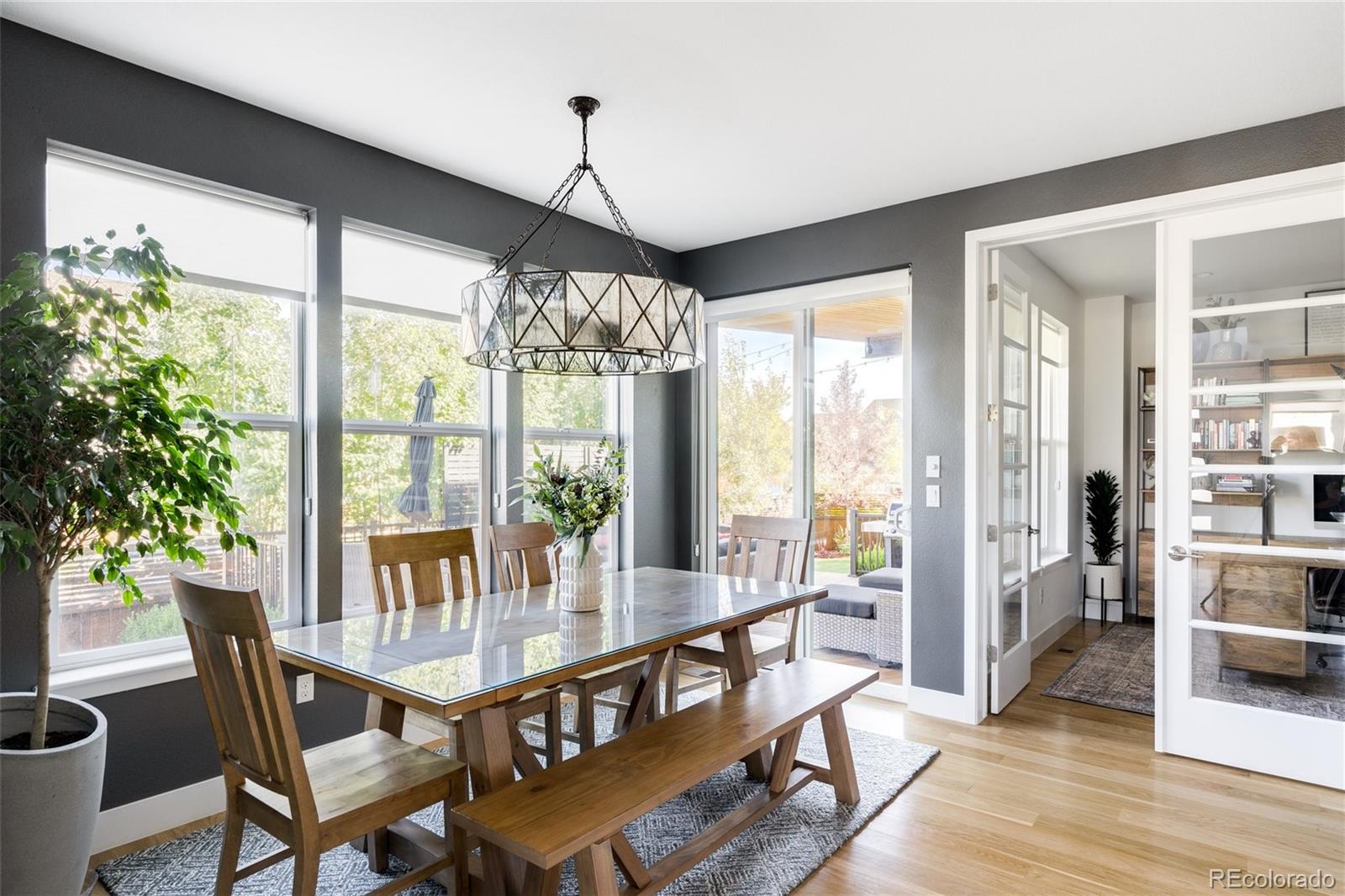 7790 East 32nd Avenue Denver, CO 80238 - Photo 9 of 40 a view of a dining room with furniture large windows and wooden floor