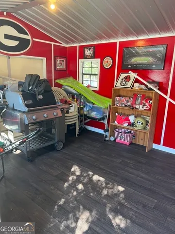 a view of a red door