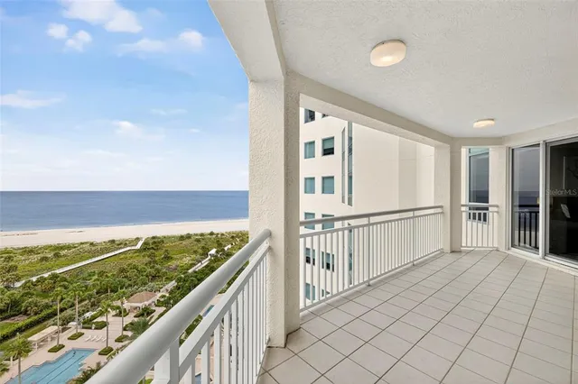 a view of balcony with ocean