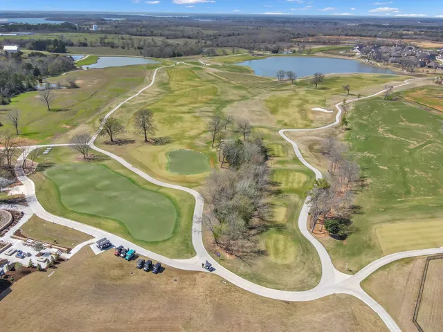 an aerial view of a swimming pool