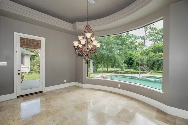 a view of a livingroom with a chandelier