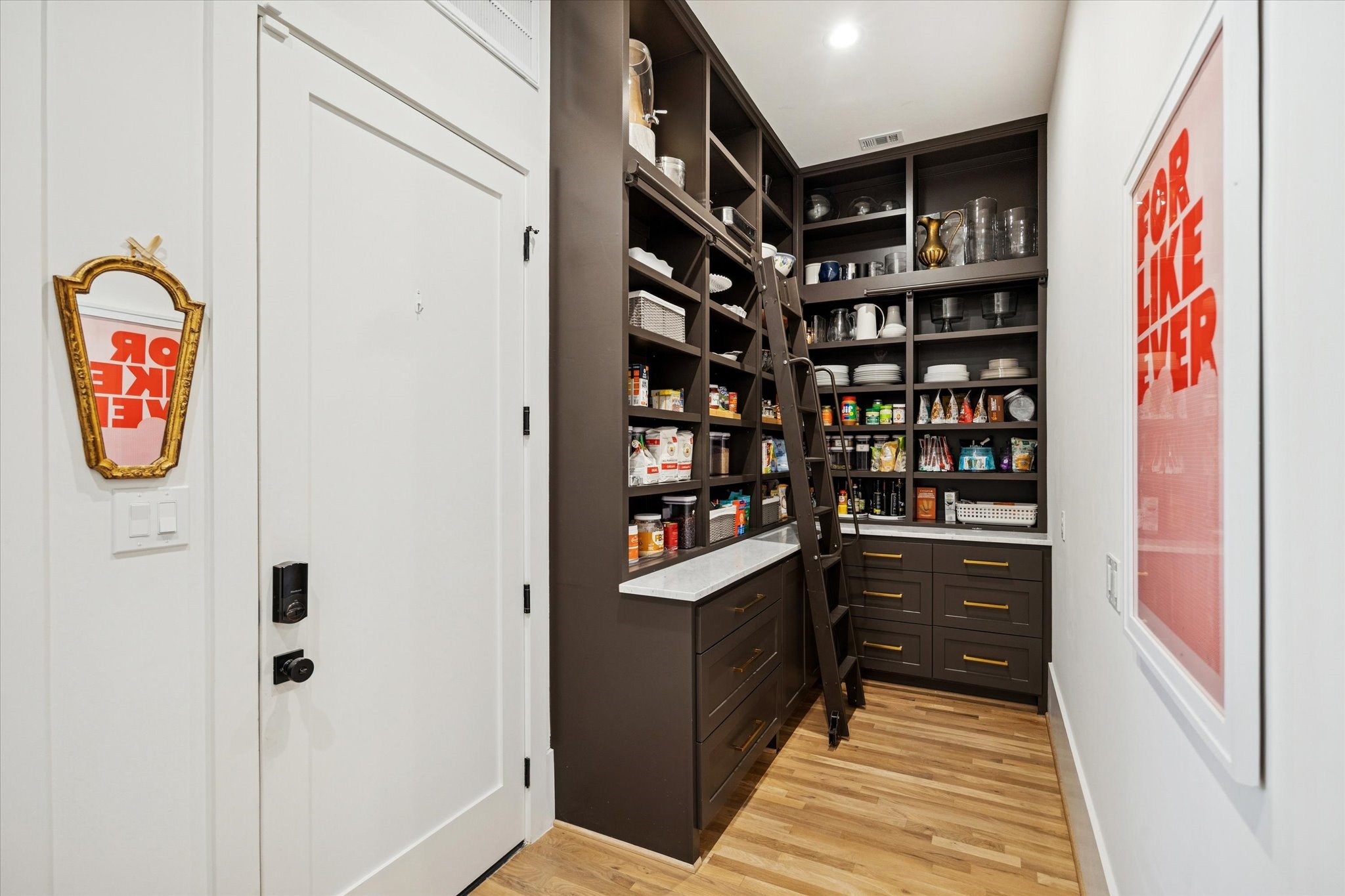 701 Ridge Street Houston, TX 77009 - Photo 21 of 50 A walk-in pantry with wow factor! Ample storage with shelves, cabinets and drawers. Garage access through door, mud room storage and rear patio access.