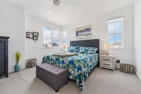 a bedroom with a bed and a couch