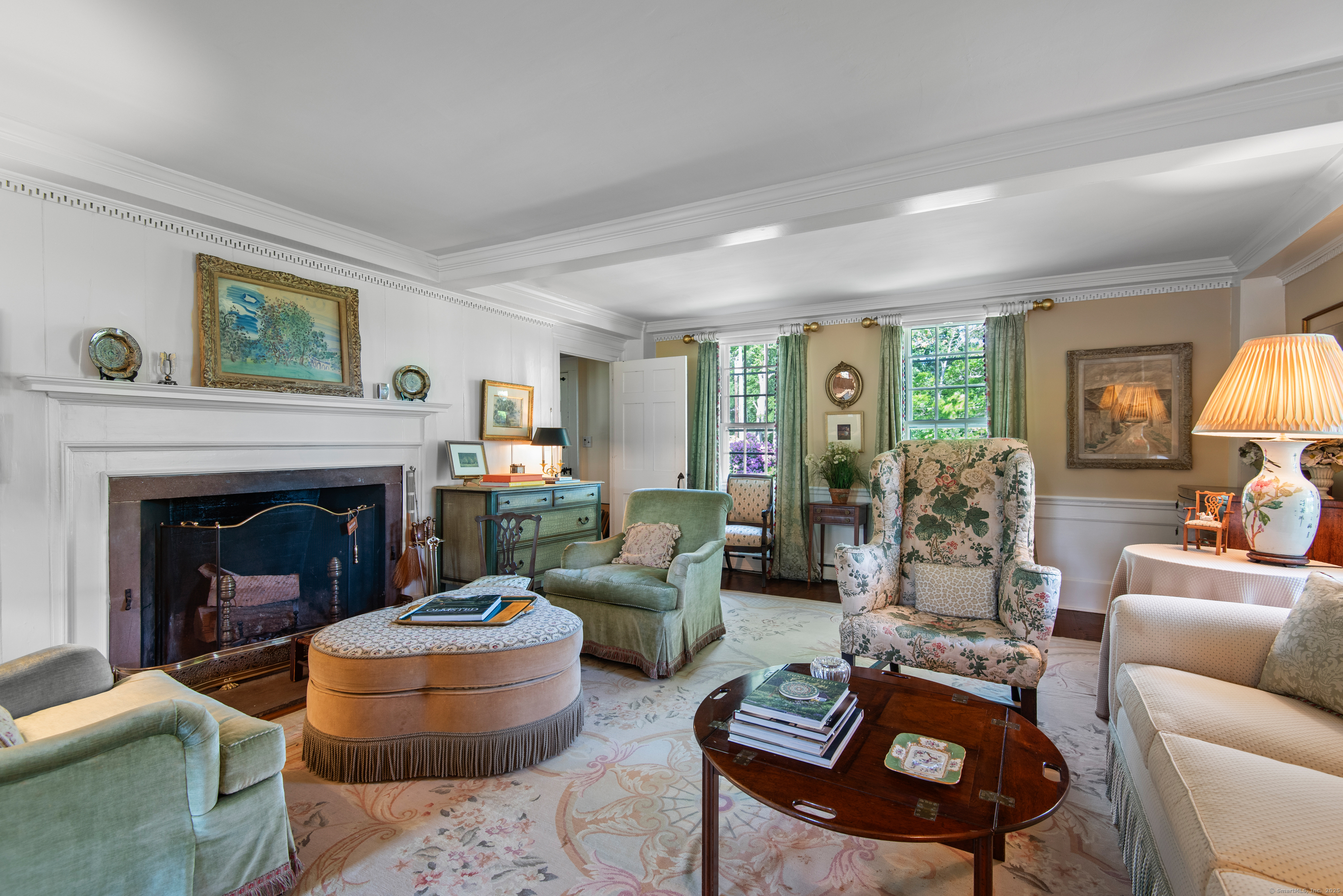 53-1 Selden Road Lyme, CT 06371 - Photo 3 of 40 Formal living room with beautiful molding detail and fireplace.