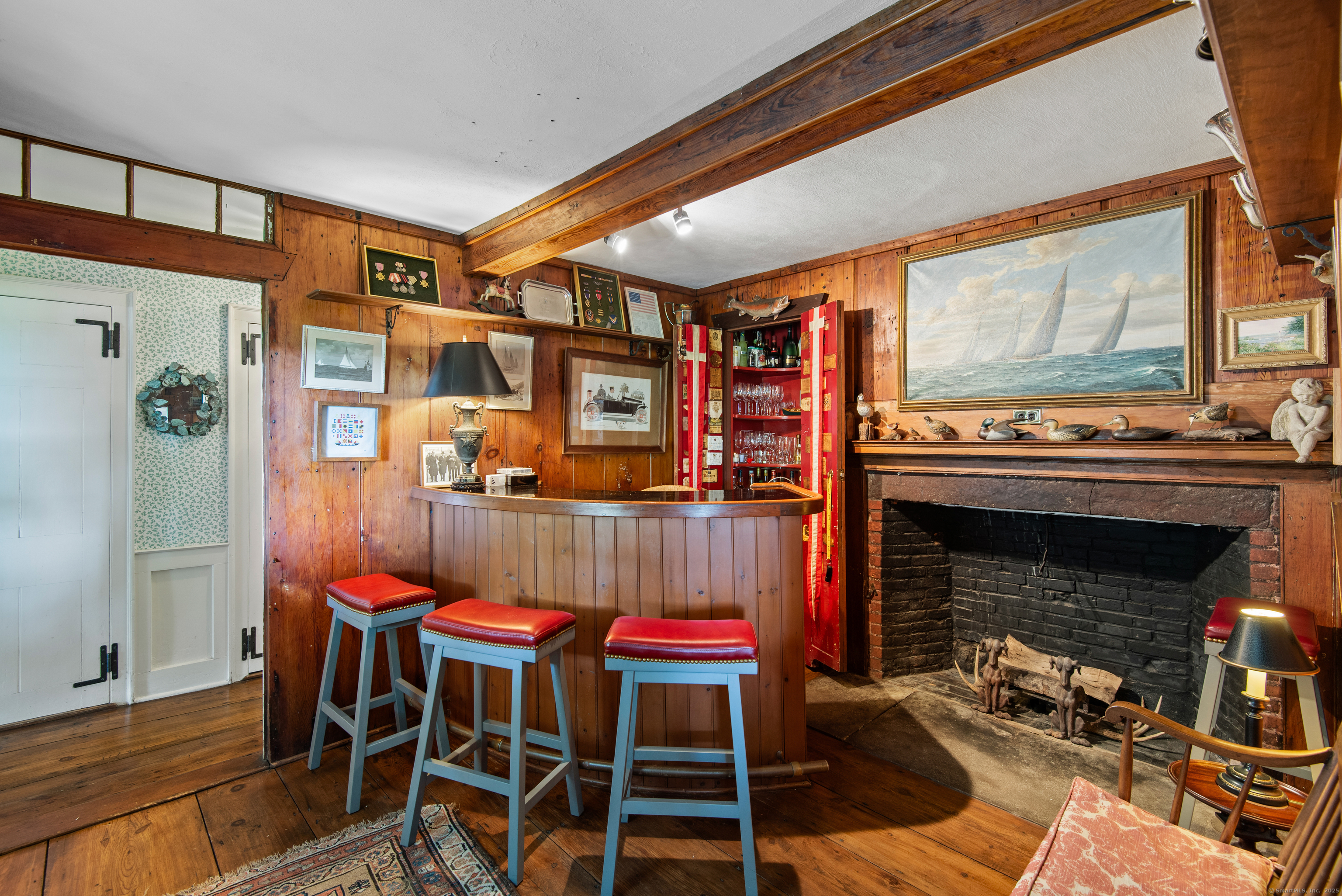 53-1 Selden Road Lyme, CT 06371 - Photo 6 of 40 Charming and cozy tavern tap room bar with fireplace.