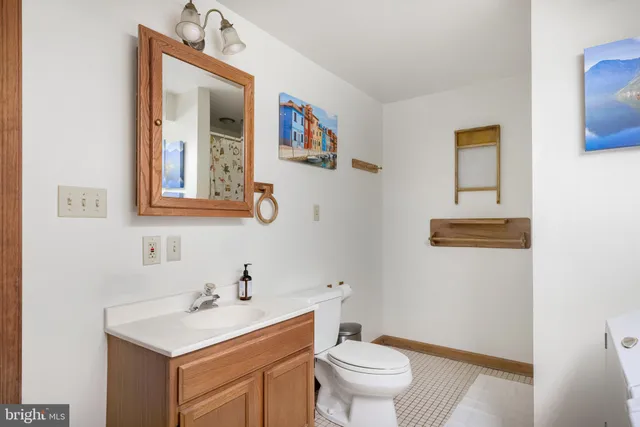 a bathroom with a toilet a sink and mirror