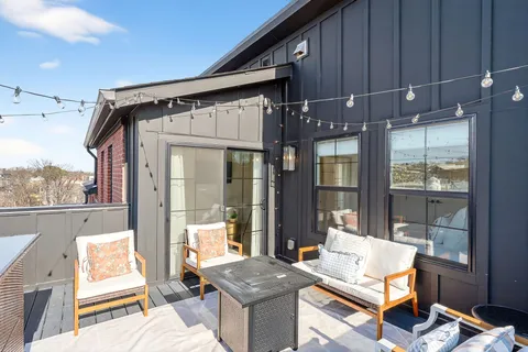 a city view with a sitting space