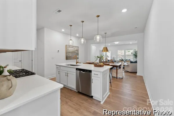 a kitchen with a sink a counter top space and appliances