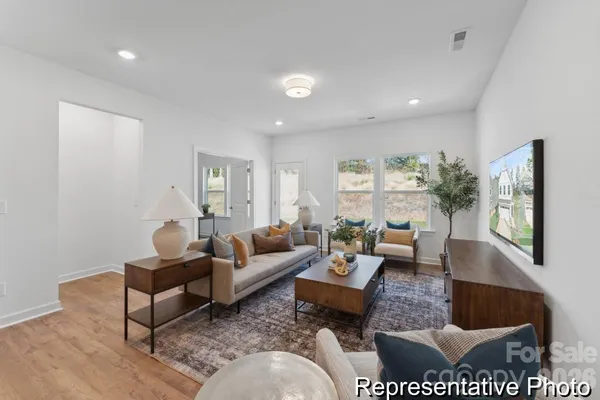 a living room with furniture or couch and a potted plant