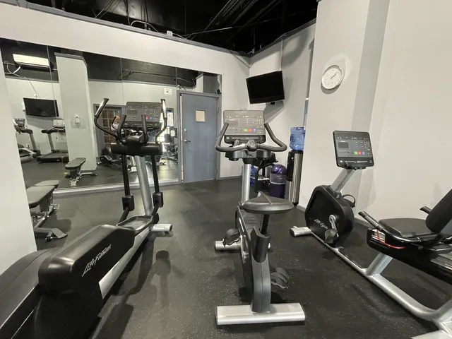a view of a room with gym equipment