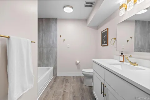 a bathroom with a bathtub