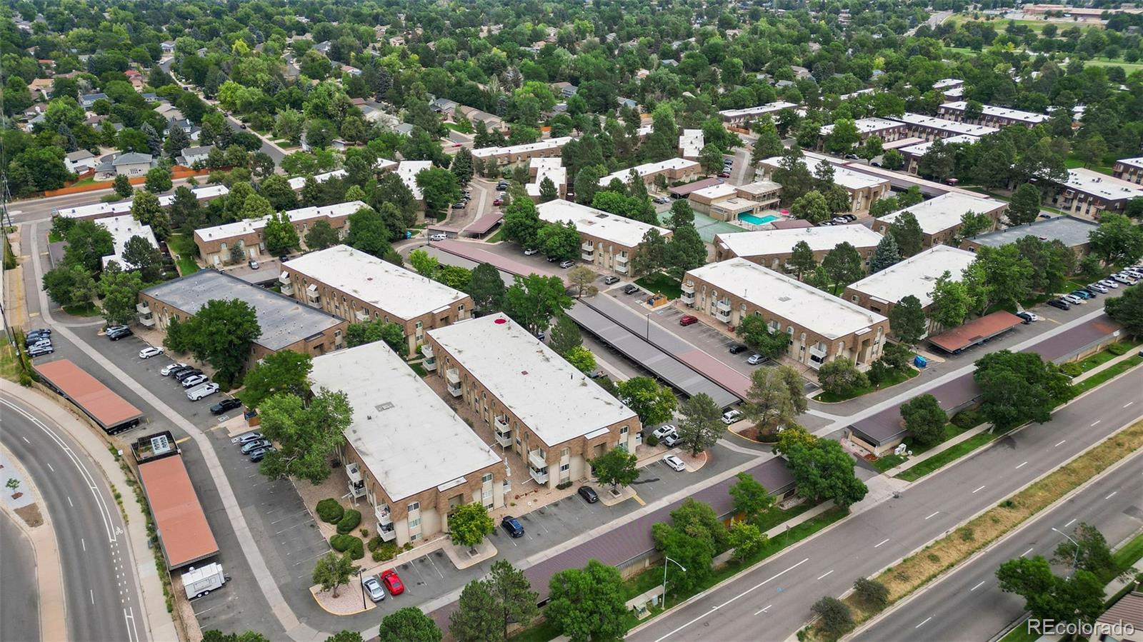 7495 East Quincy Avenue, Unit 202 Denver, CO 80237 - Photo 26 of 28 an aerial view of a city with lots of residential buildings